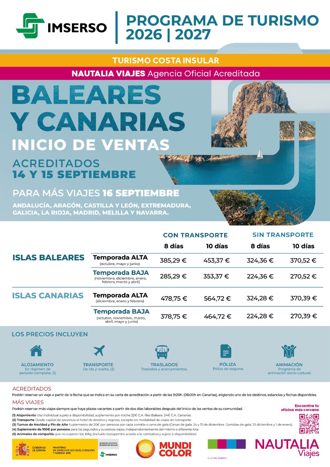 Viajes del Imserso 14 y 15 de septiembre turismo 2026/2027 islas Viajes del Imserso 14 y 15 de septiembre turismo 2026/2027 islas
