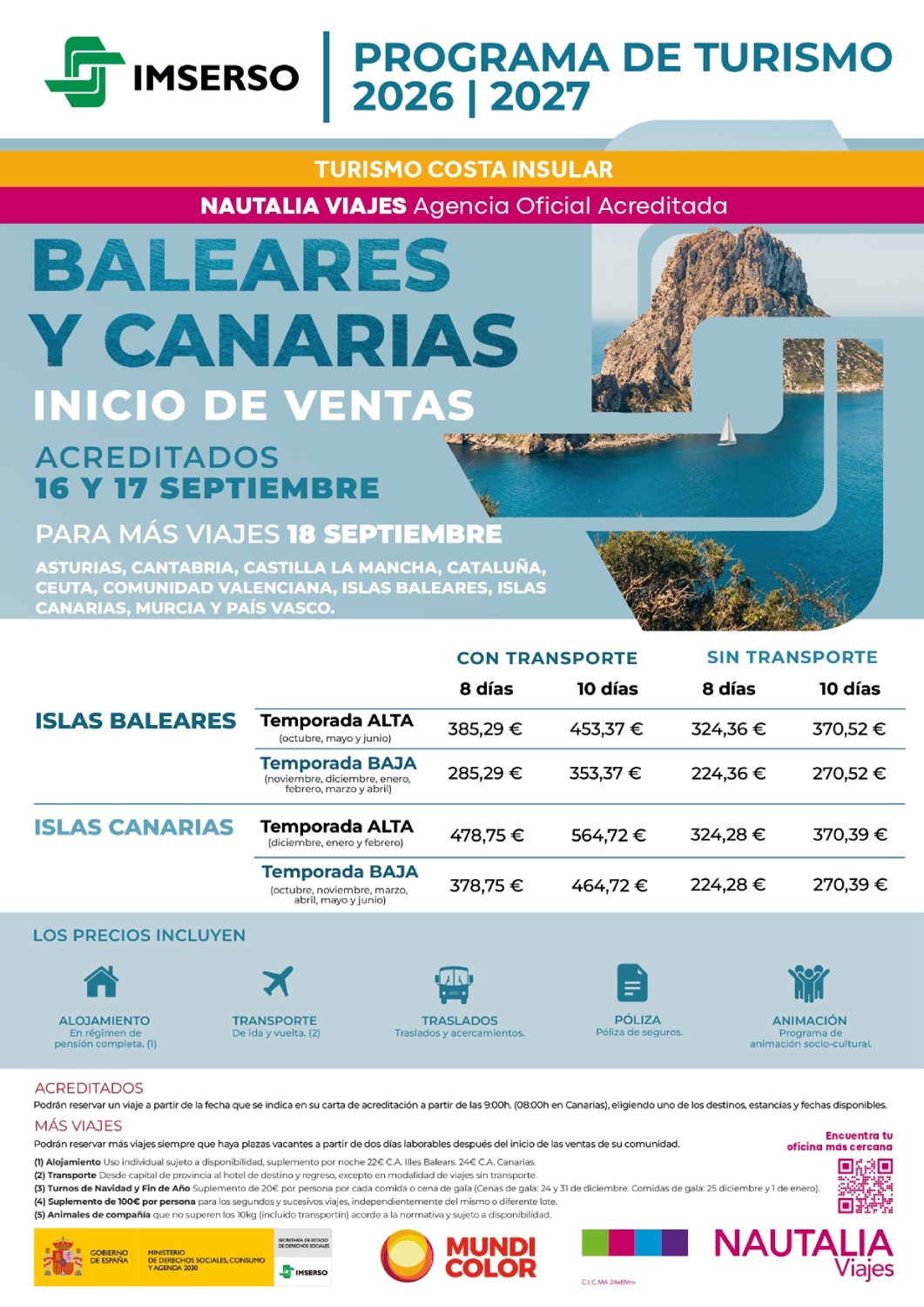 Viajes del Imserso 16 y 17 de septiembre turismo 2026/2027 islas Viajes del Imserso 16 y 17 de septiembre turismo 2026/2027 islas